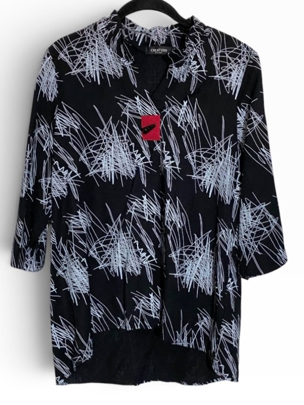 Creation Black White Abstract Print Tunic M Asymmetrical Artsy Lagenlook Modern
